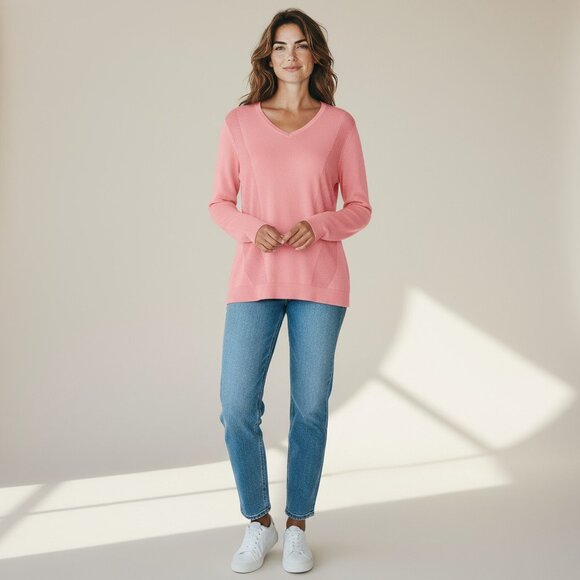 #2075 J. McLaughlin Modal Blend Vneck Pullover Sweater Size Large Pink - Picture 1 of 9